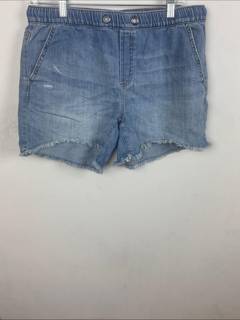 aerie Light Wash Denim Frayed Hem Shorts